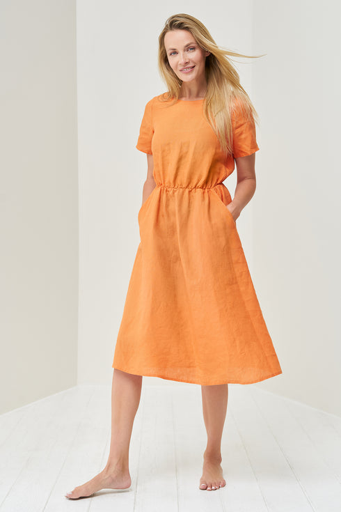 Image 8 of Bridesmaid linen dress with short sleeves and shrunk waist Myra from Baltic Linen